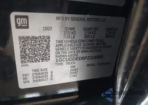 2023 Chevrolet Silverado 1500 4Wd Standard Bed Lt z USA, uszkodzony, nr VIN 1GCUDDED0PZ114983